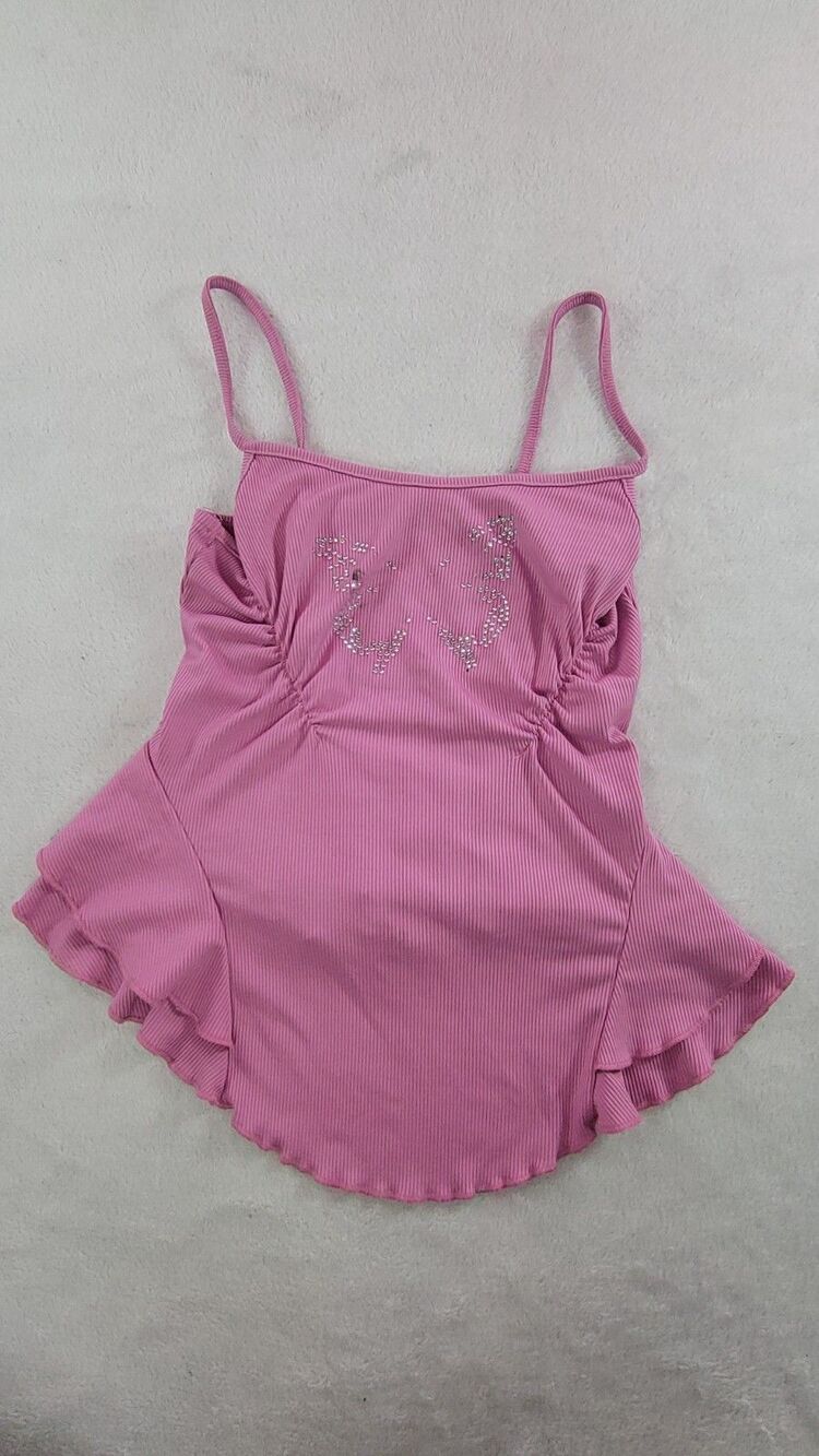 SHEIN Pink Butterfly Rhinestone Cami Top Ruched Peplum Y2K Fairycore Coquette S
